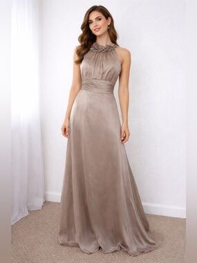 🤍✨ NWT Belsoie Taupe Formal Gown – Size 8 💍👗